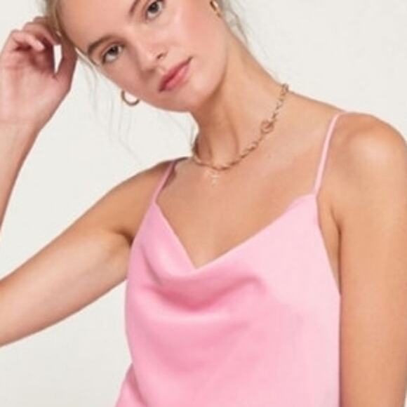 Urban Outfitters UO Mallory Rose Pink Drape Neck Satin Slip Dress size S - Picture 2 of 8
